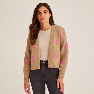 Forever 21 Cropped Open Cardigan Sweater Embroidered Strawberries Tan Size Small